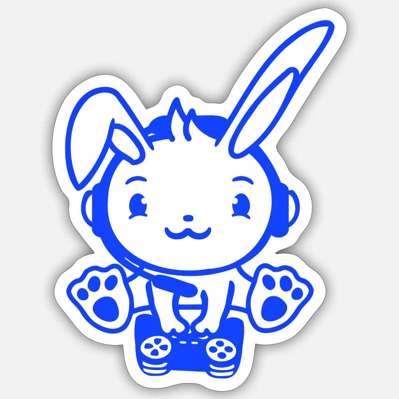Bunny Playing Controller Console Headset Gamer Nerd Sticker size S (10 x 10 cm)