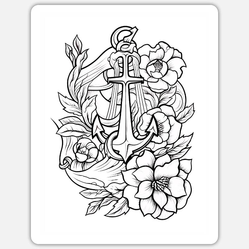 Anchor Tattoo #4 Coloring Page Pattern Sticker size S (10 x 10 cm)