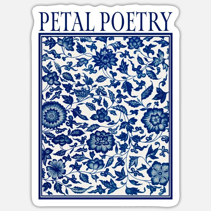 Petal Poetry Tile Pattern Blue Sticker size S (10 x 10 cm)
