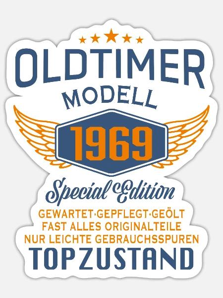 Oldtimer Modell 1969 - Sticker Größe S (10 x 10 cm) - Mattweiß