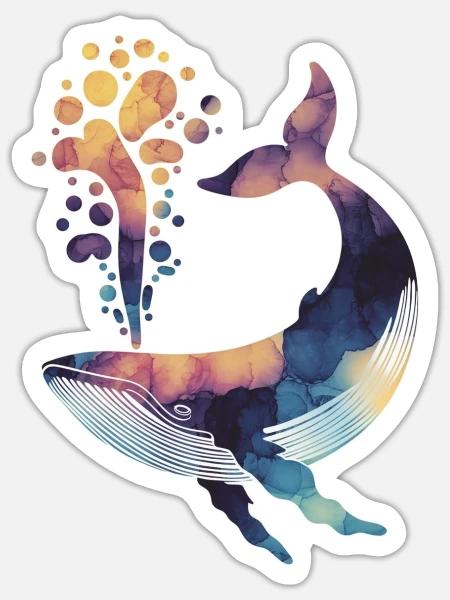 Aquarell-Wal – Künstlerisches Ozean-Design - Sticker Größe S (10 x 10 cm) - Mattweiß
