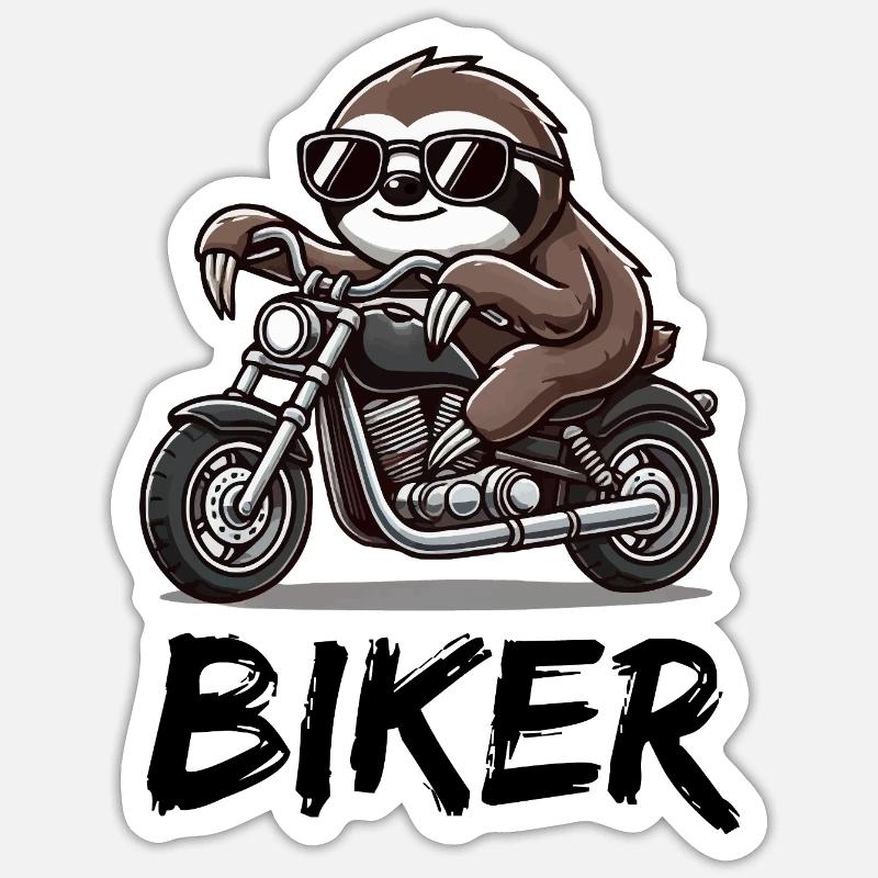 faultier biker - Sticker Größe S (10 x 10 cm) - Mattweiß