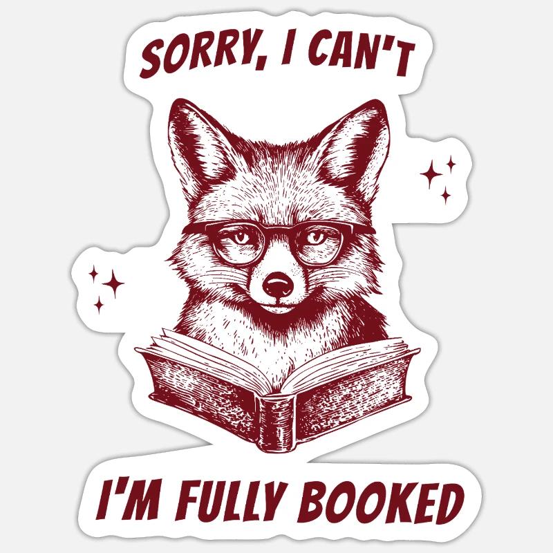 Fuchs Retro Fully Booked Lesen Vintage - Sticker Größe S (10 x 10 cm) - Mattweiß