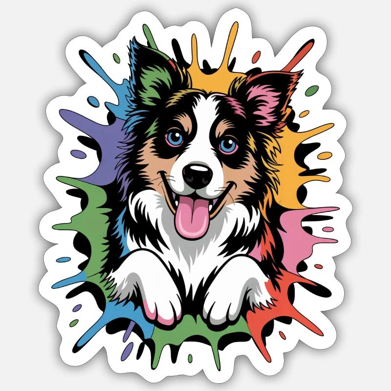 Bunter Border Collie - Sticker Größe S (10 x 10 cm) - Mattweiß