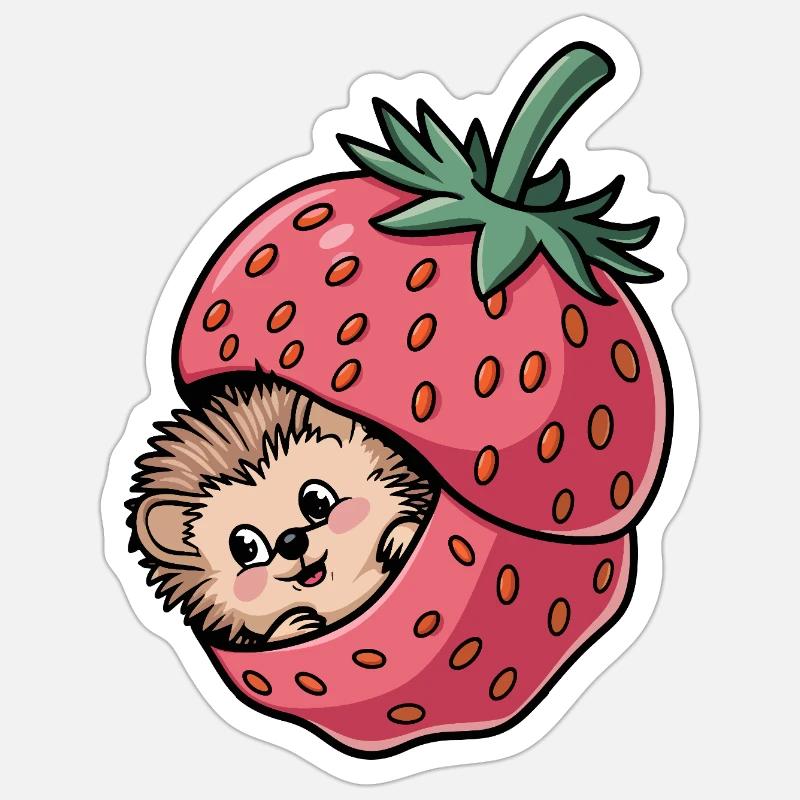 Niedlicher Igel in einer Erdbeere Sticker Größe S (10 x 10 cm)