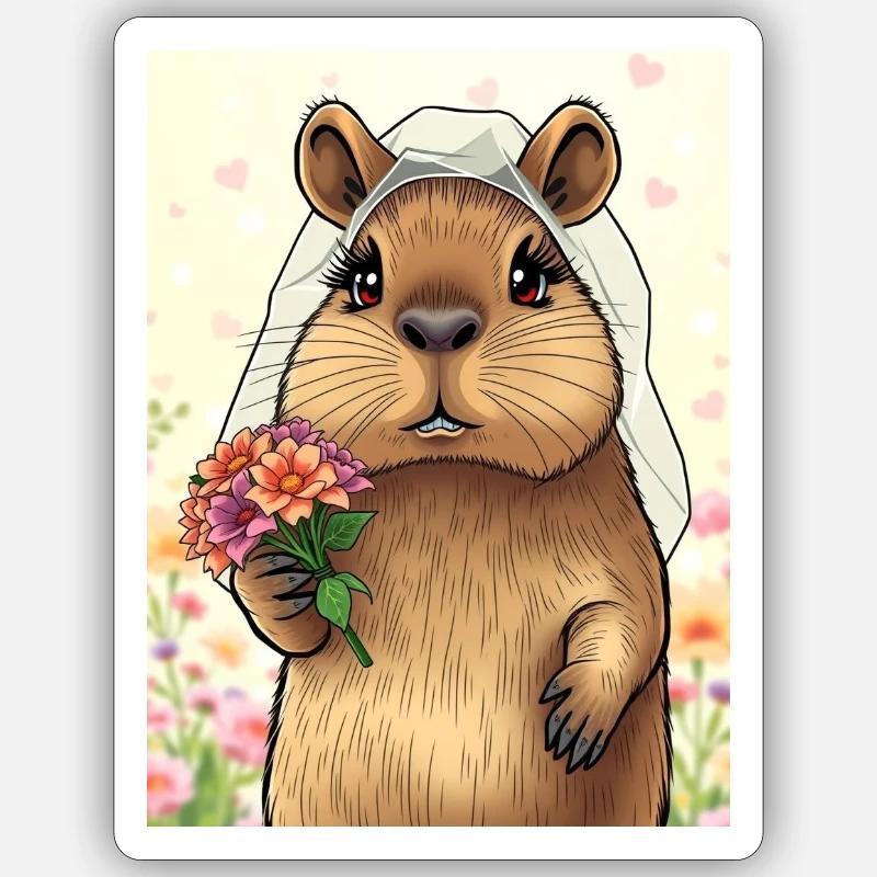 Capybara Bride - Sticker size S (10 x 10 cm) - white matte