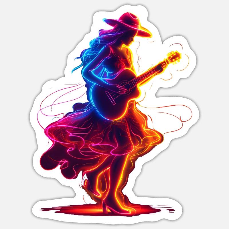 Gitarrist Mädchen Synthwave Sticker Größe S (10 x 10 cm)