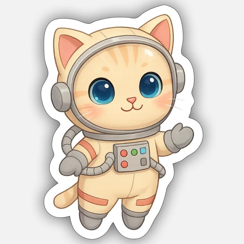 Chat aventurier de l’espace - Sticker taille S (10 x 10 cm) - blanc mat