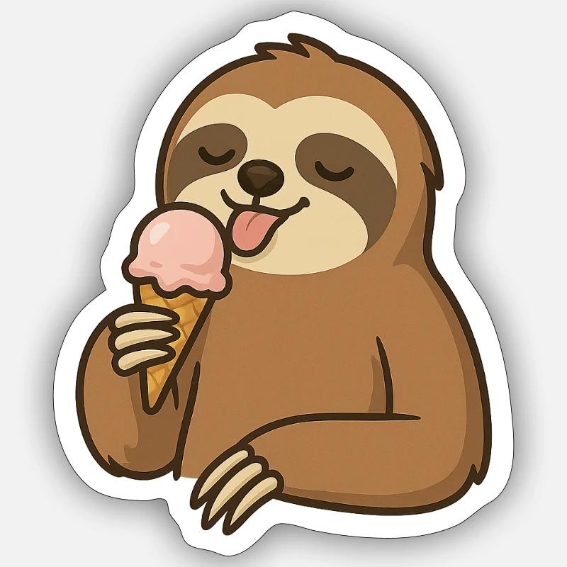 faultier mit Eis - Sticker Größe S (10 x 10 cm) - Mattweiß