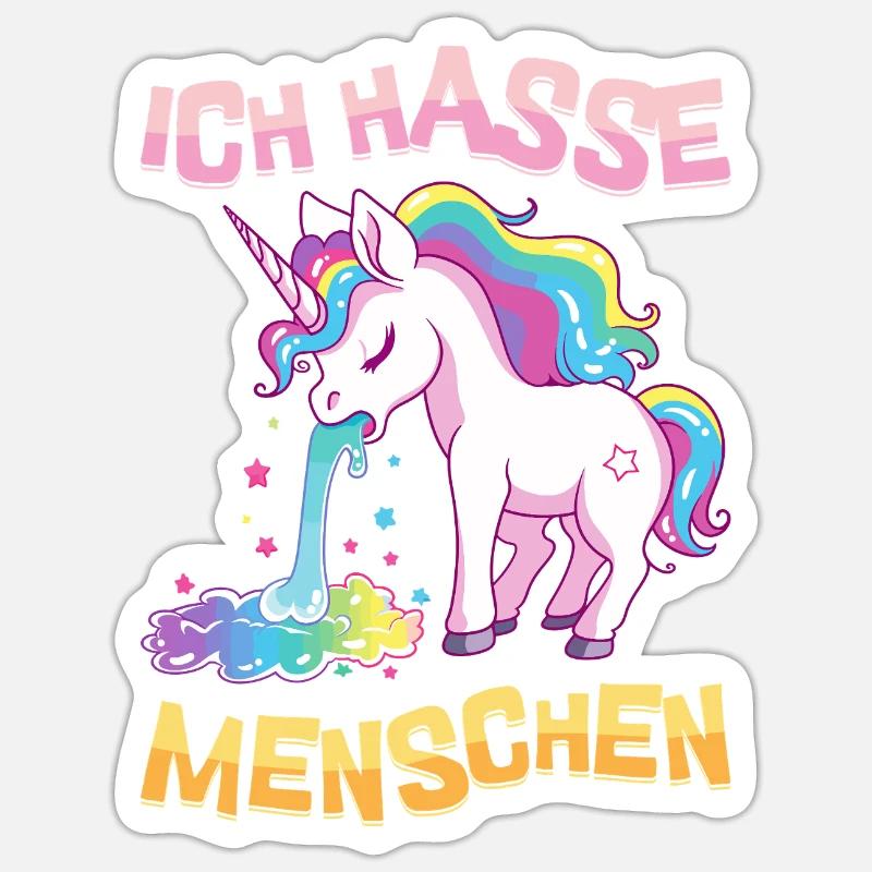 Ich Hasse Menschen Einhorn Kotzt Regenbogen Lustig - Sticker Größe S (10 x 10 cm) - Mattweiß