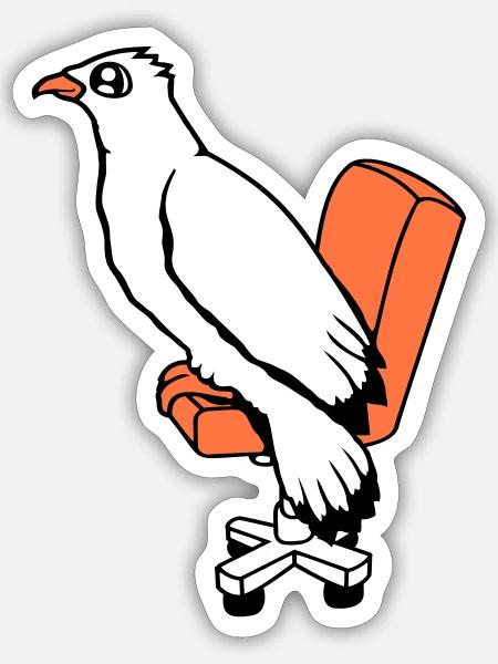 Vogel sitzt Stuhl Schreibtisch Drehstuhl arbeiten - Sticker Größe S (10 x 10 cm) - Mattweiß