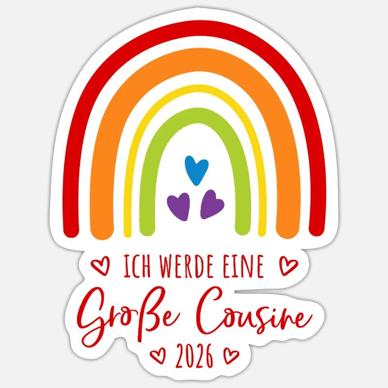 Große Cousine 2026 Regenbogen - Sticker Größe S (10 x 10 cm) - Mattweiß