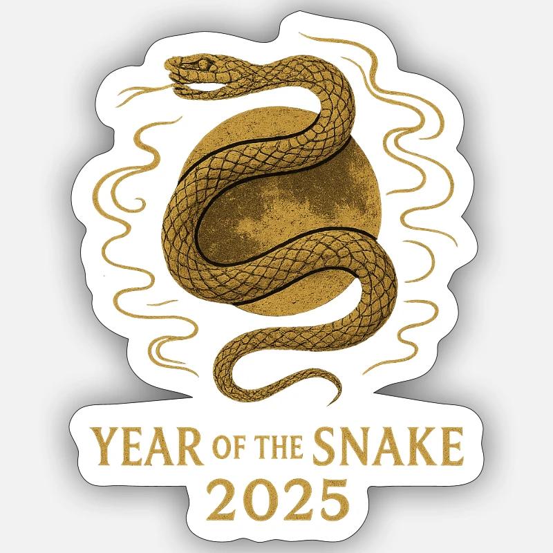Année du serpent 2025 - Sticker taille S (10 x 10 cm) - blanc mat