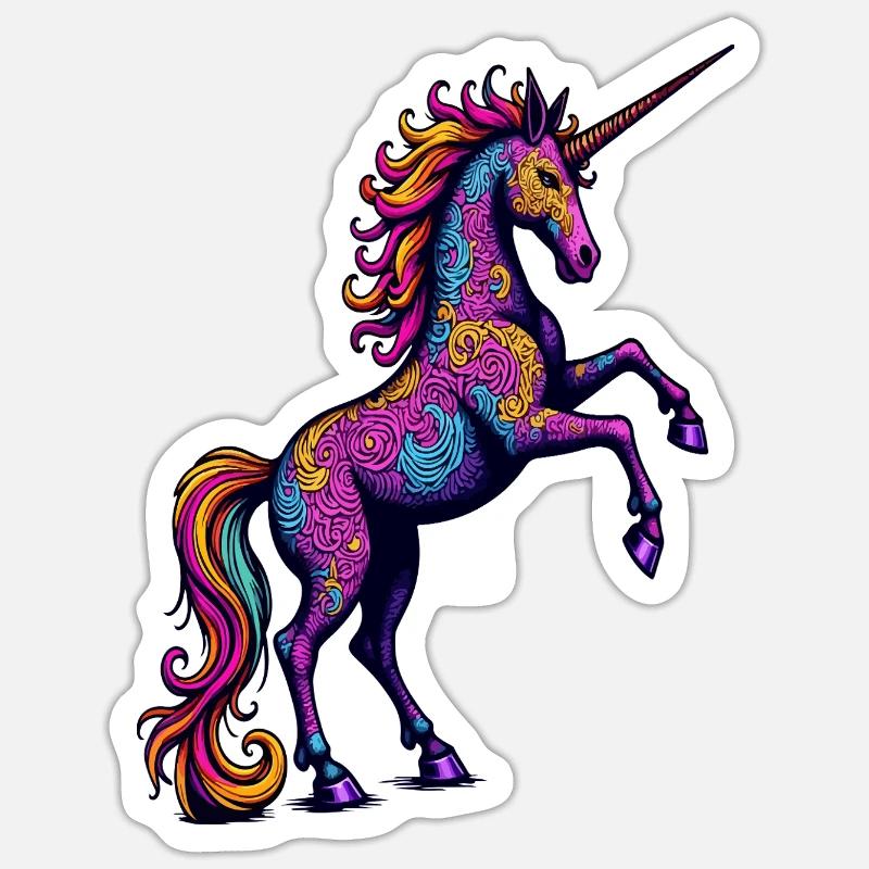 Neon Pattern Unicorn – Colorful Fantasy Magic - Sticker size S (10 x 10 cm) - white matte
