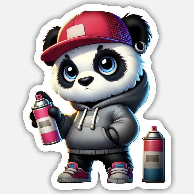 Panda Graffiti - Sticker Größe S (10 x 10 cm) - Mattweiß