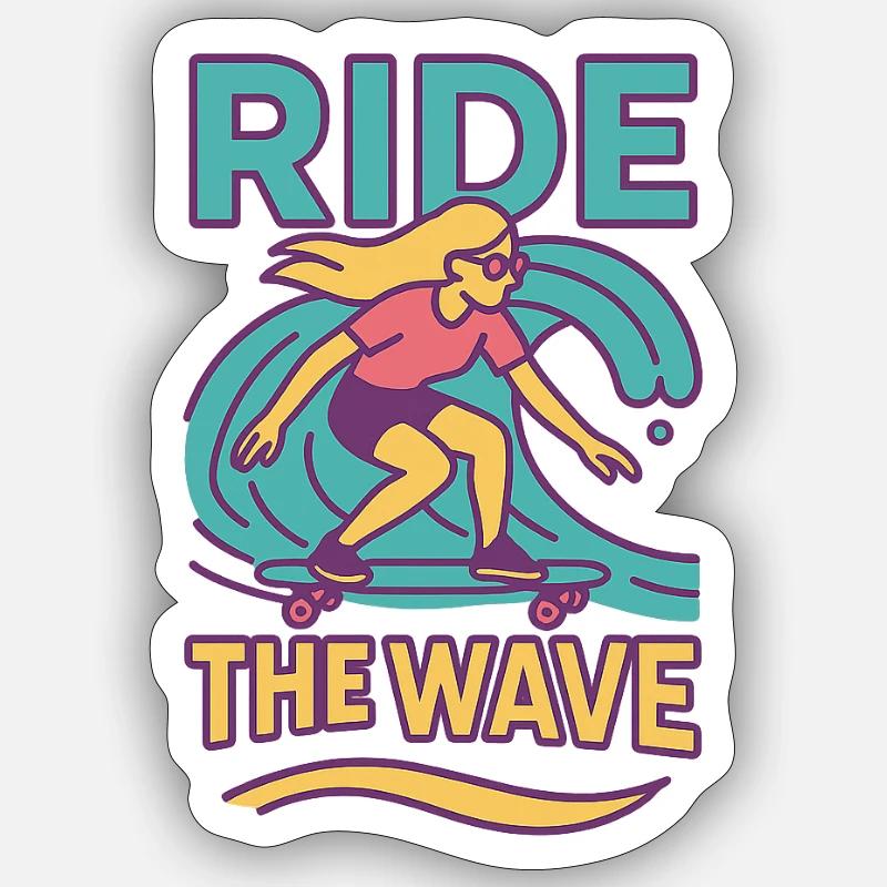 T-shirt thème surf et défilement - Sticker taille S (10 x 10 cm) - blanc mat