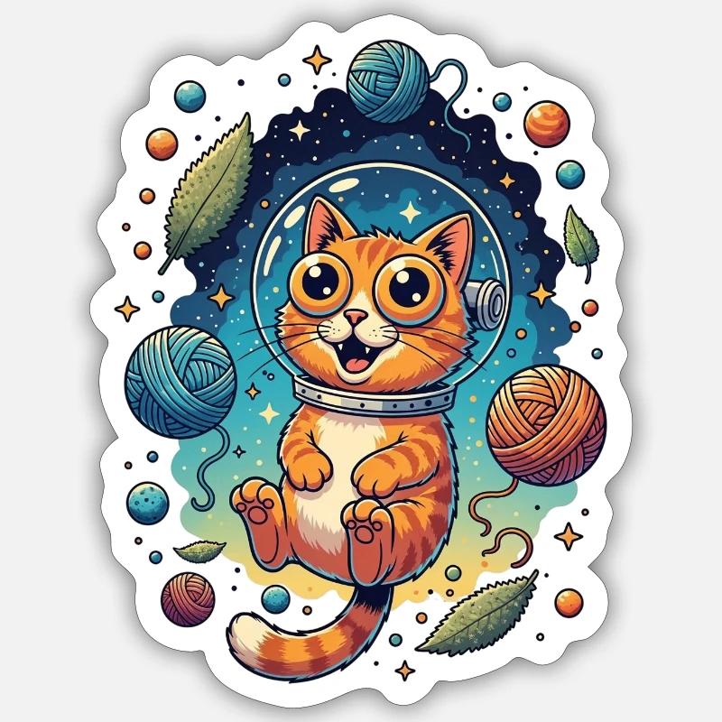 Chat de l’espace psychédélique Sticker taille S (10 x 10 cm)