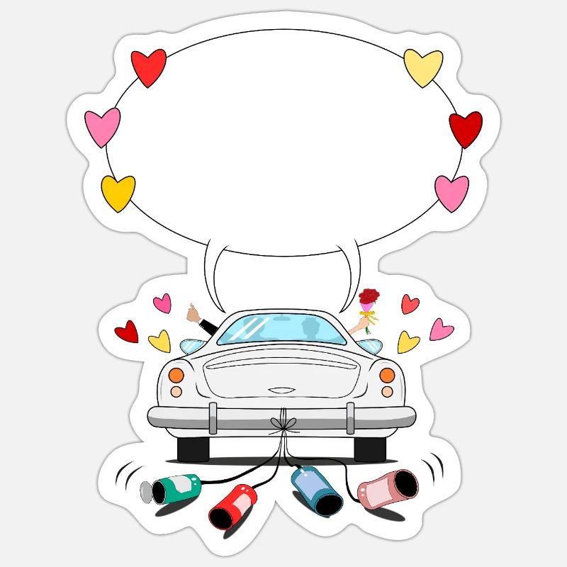 Wedding car with speech bubble in silver Sticker size S (10 x 10 cm)