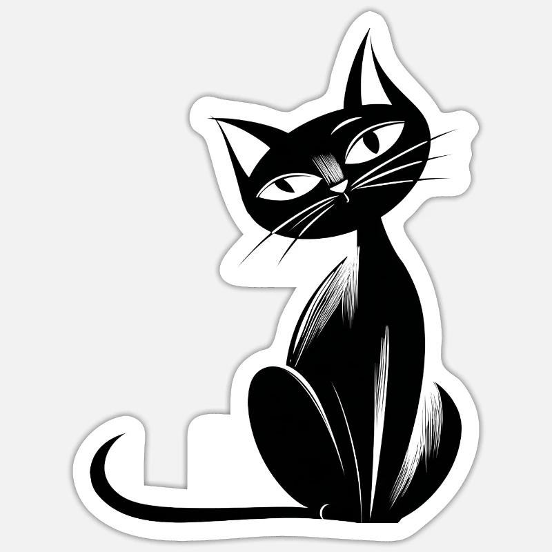 Shadow Gaze – Chat rétro - Sticker taille S (10 x 10 cm) - blanc mat