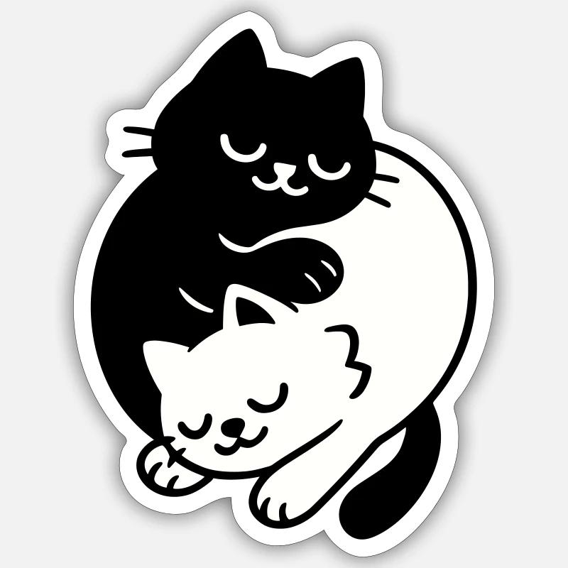 Ying-Yang Cats #2 - Sticker size S (10 x 10 cm) - white matte