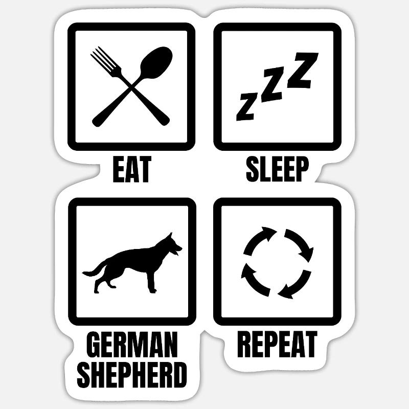 German Shepherd Daily Routine - Sticker size S (10 x 10 cm) - white matte