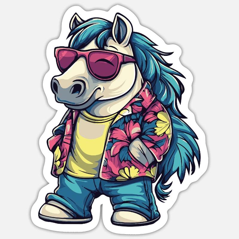 Pferd Comic Urlaub Sticker Größe S (10 x 10 cm)