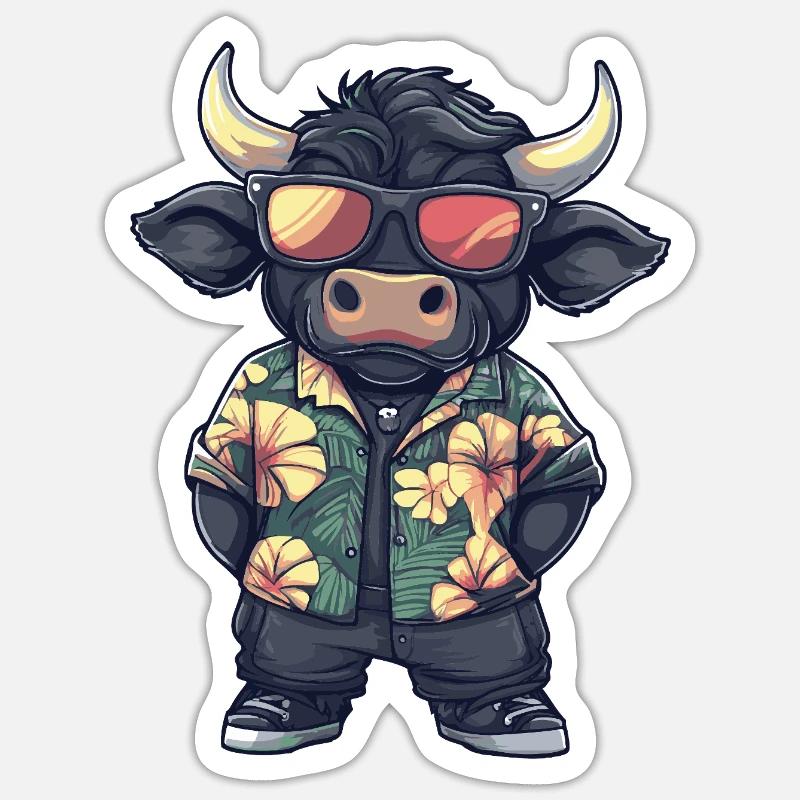 Stier Comic Urlaub - Sticker Größe S (10 x 10 cm) - Mattweiß