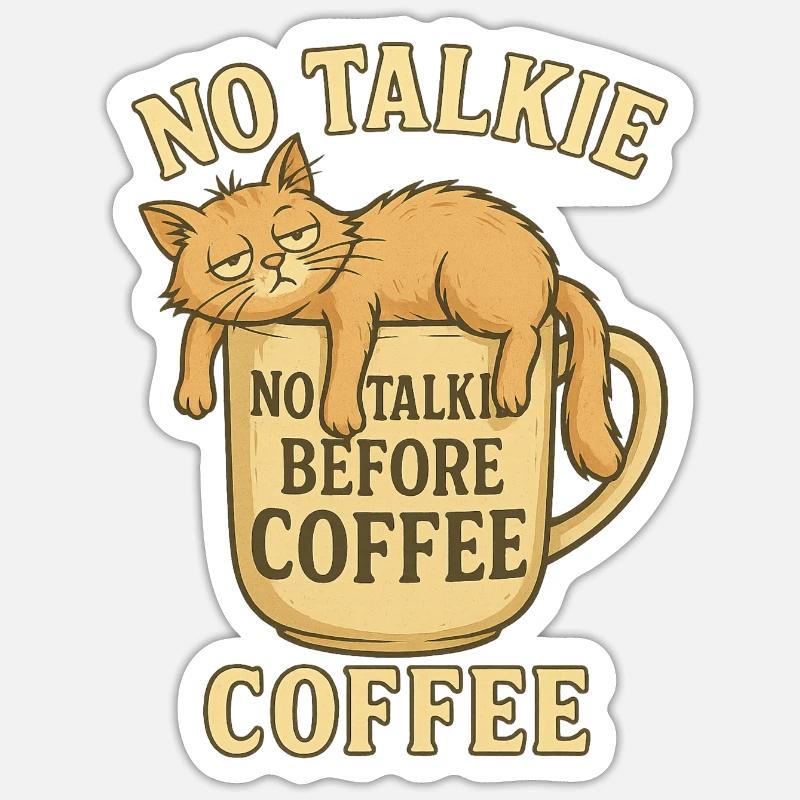 Kaffee Katze - Sticker Größe S (10 x 10 cm) - Mattweiß