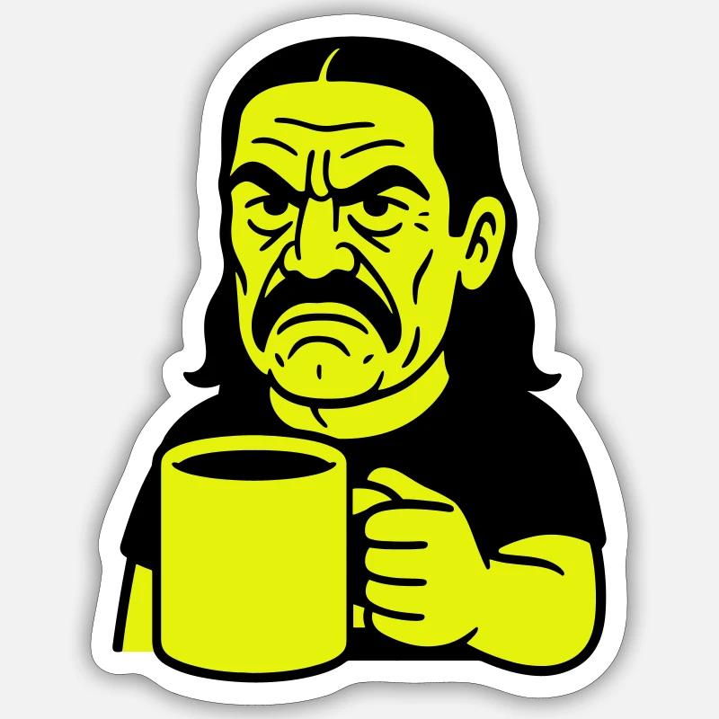Angry Coffee Man - Sticker Größe S (10 x 10 cm) - Mattweiß