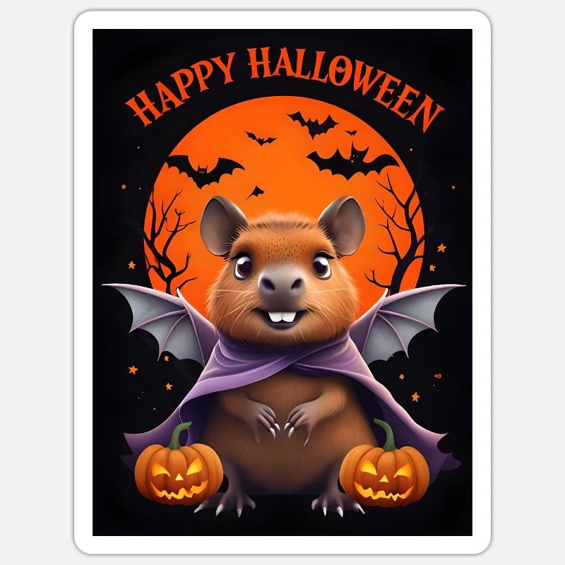 Halloween Capybara Geist Geschenkidee - Sticker Größe S (10 x 10 cm) - Mattweiß