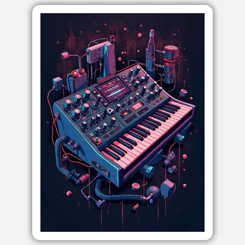 Futuristic Analog Synthesizer - Sticker size S (10 x 10 cm) - white matte