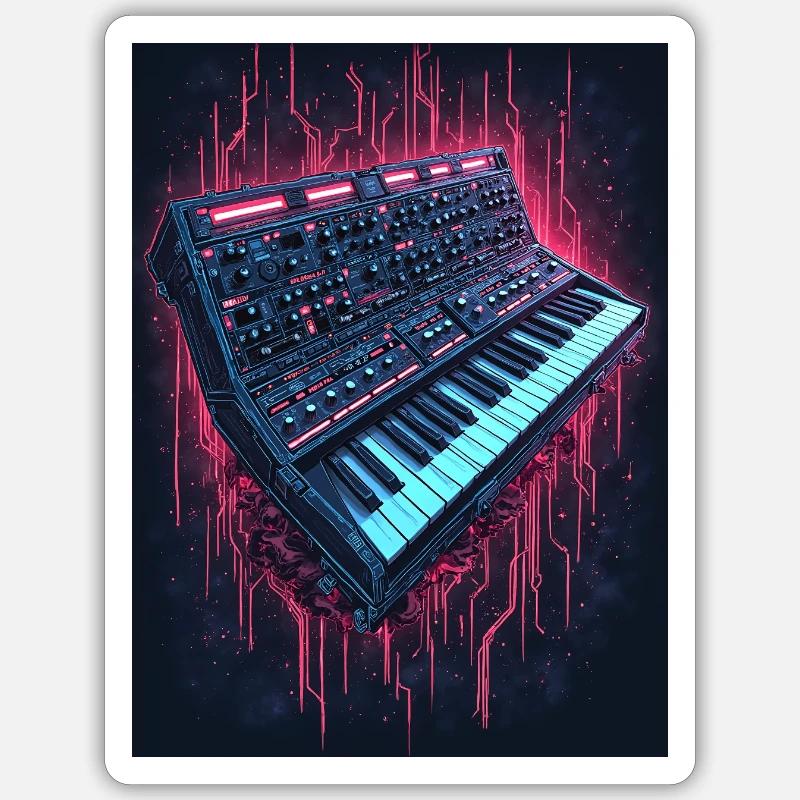 Conception musicale de synthétiseur de néon Sticker taille S (10 x 10 cm)