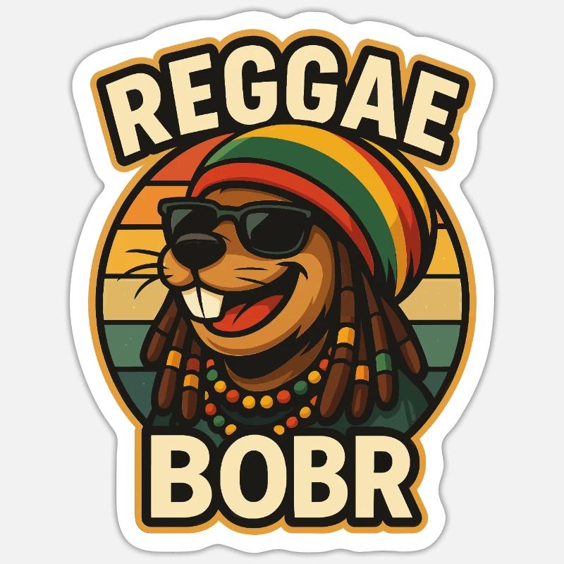 Reggae Bobr – Rasta-Biber - Sticker taille S (10 x 10 cm) - blanc mat