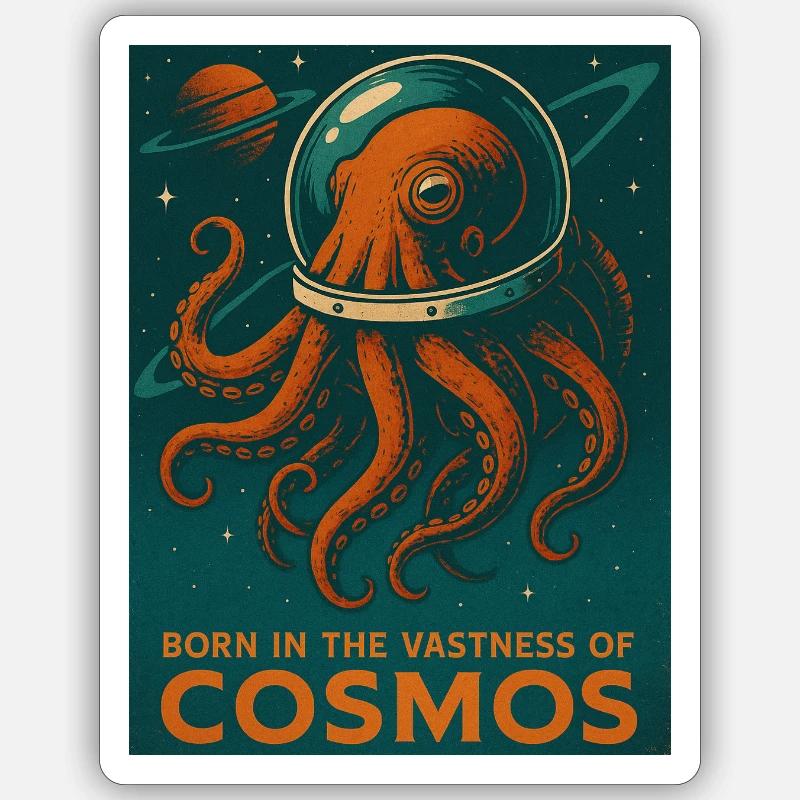 Octopus Retro Sci-Fi Space Sticker size S (10 x 10 cm)