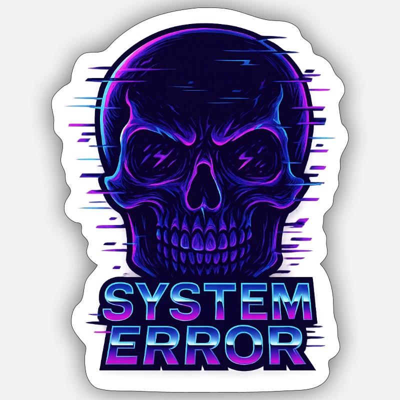 Neon Glitch Schädel mit Systemfehlertext Sticker Größe S (10 x 10 cm)