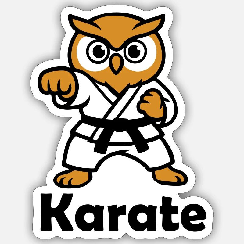 Karate Eule - Sticker Größe S (10 x 10 cm) - Mattweiß
