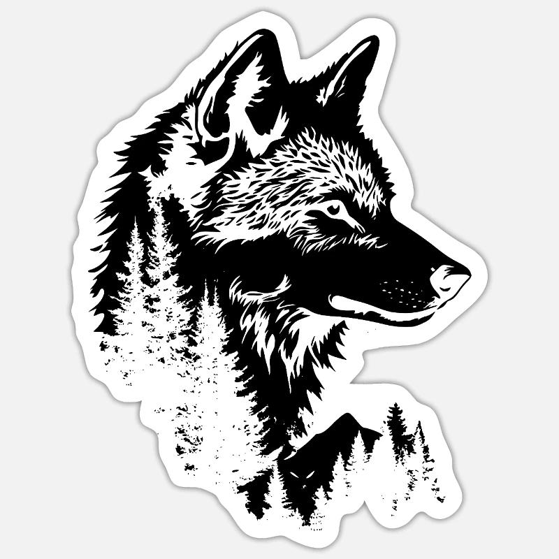 Wolf Face Forest Silhouette - Sticker size S (10 x 10 cm) - white matte