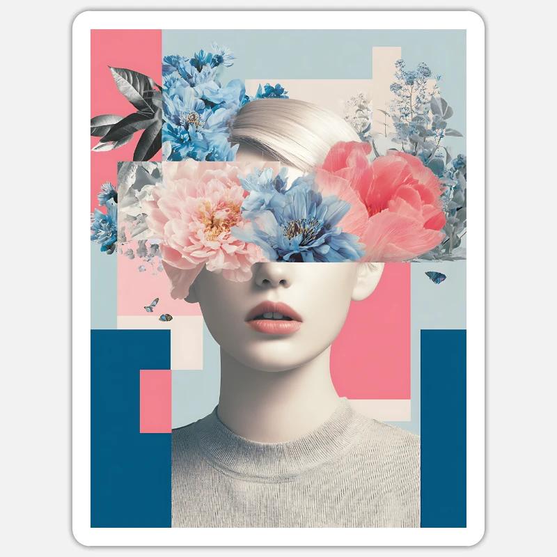 Féminité florale abstraite - Sticker taille S (10 x 10 cm) - blanc mat