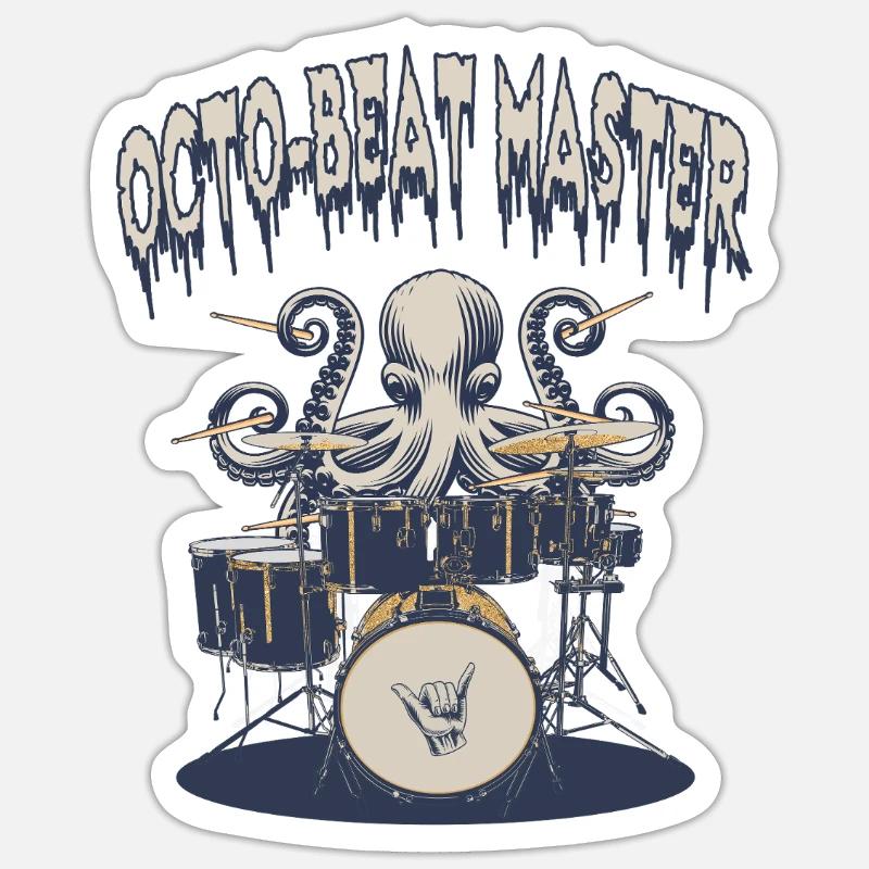 Octopus Beat Master Drummer - Sticker size S (10 x 10 cm) - white matte