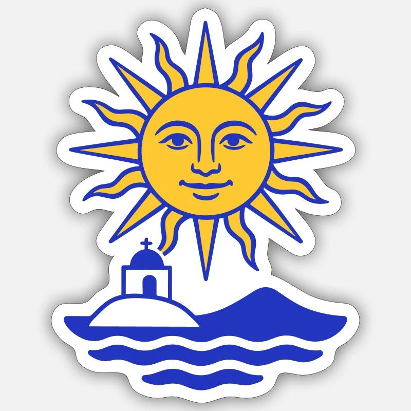 Grèce Soleil : Soleil, Eau, Chapelle Sticker taille S (10 x 10 cm)