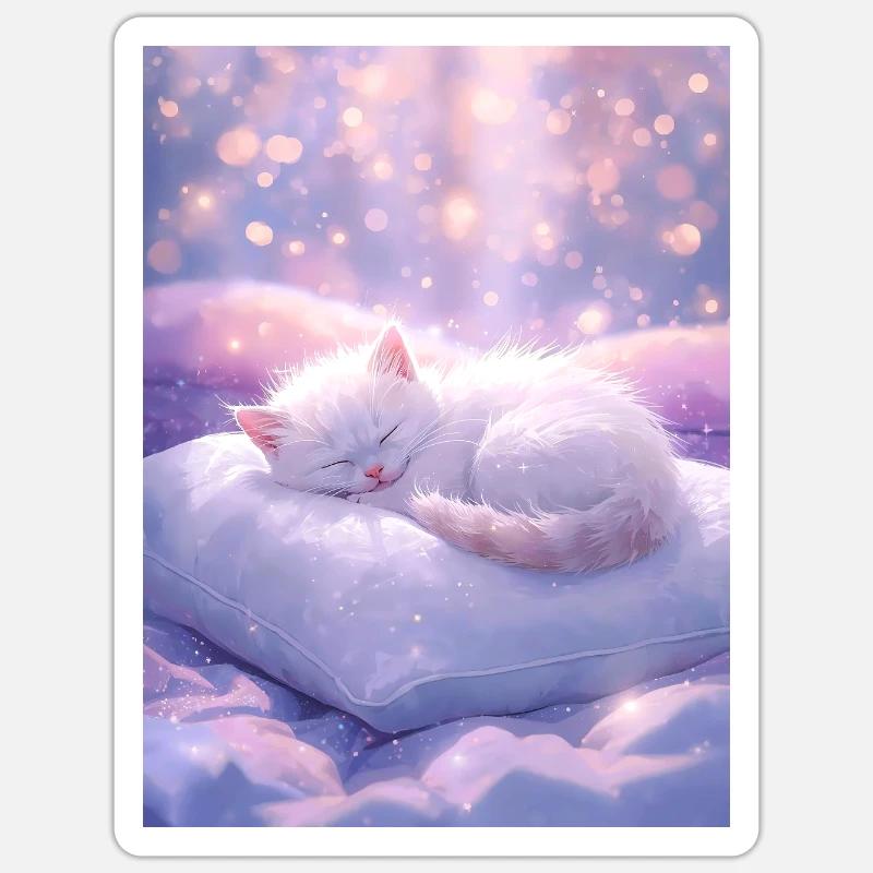 Verträumte schlafende Katze mit funkelndem Hintergrund Sticker Größe S (10 x 10 cm)