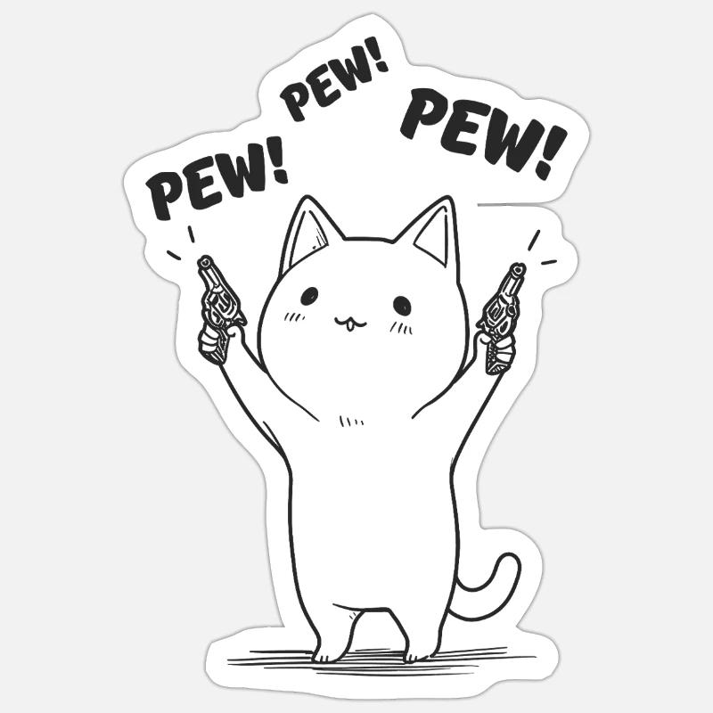 Kitten with Pew Pew - Sticker size S (10 x 10 cm) - white matte
