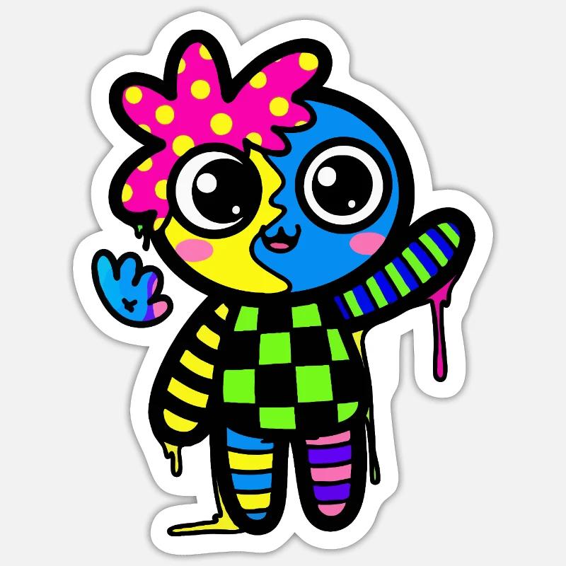 Split Face Regenbogen Pop Art - Sticker Größe S (10 x 10 cm) - Mattweiß