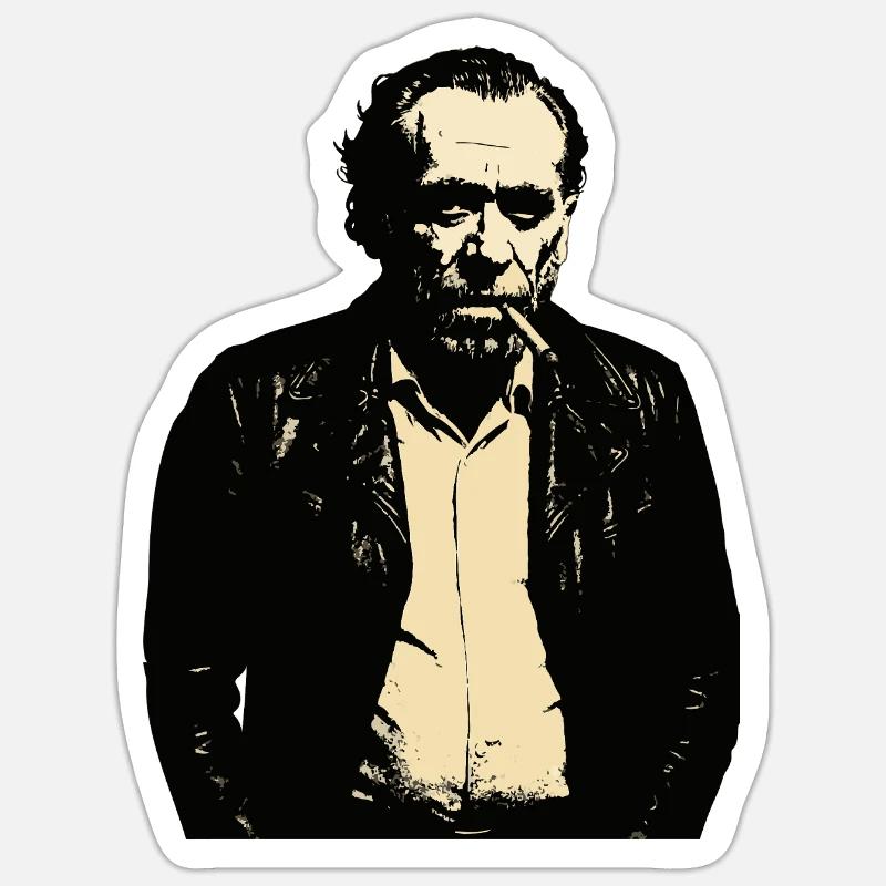 Portrait de Charles Bukowski - Sticker taille S (10 x 10 cm) - blanc mat