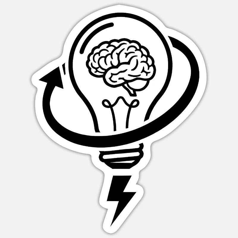 Brain and lamp – brainstorming session - Sticker size S (10 x 10 cm) - white matte
