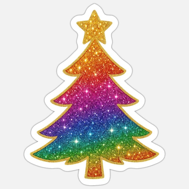Rainbow Glitter Christmas Tree - Sticker size S (10 x 10 cm) - white matte