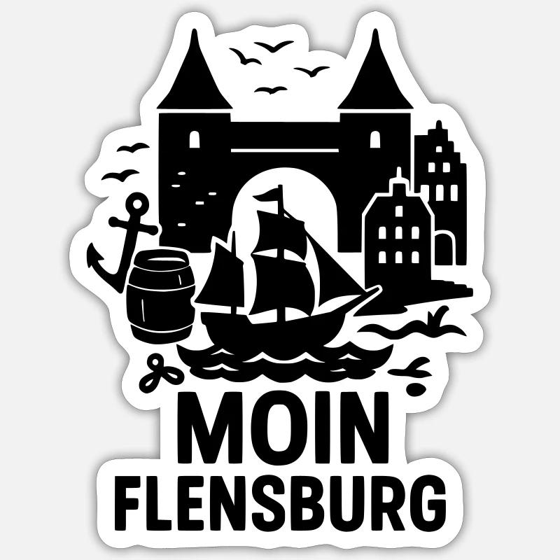 flensburg moin anker seefahrer - Sticker Größe S (10 x 10 cm) - Mattweiß