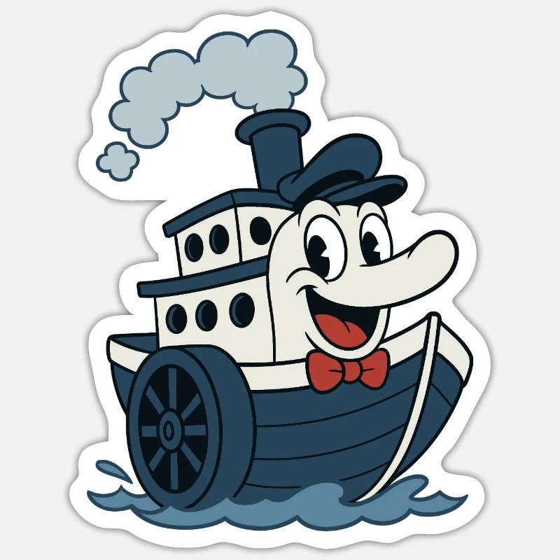 Super bateau vintage old bd style - Sticker taille S (10 x 10 cm) - blanc mat
