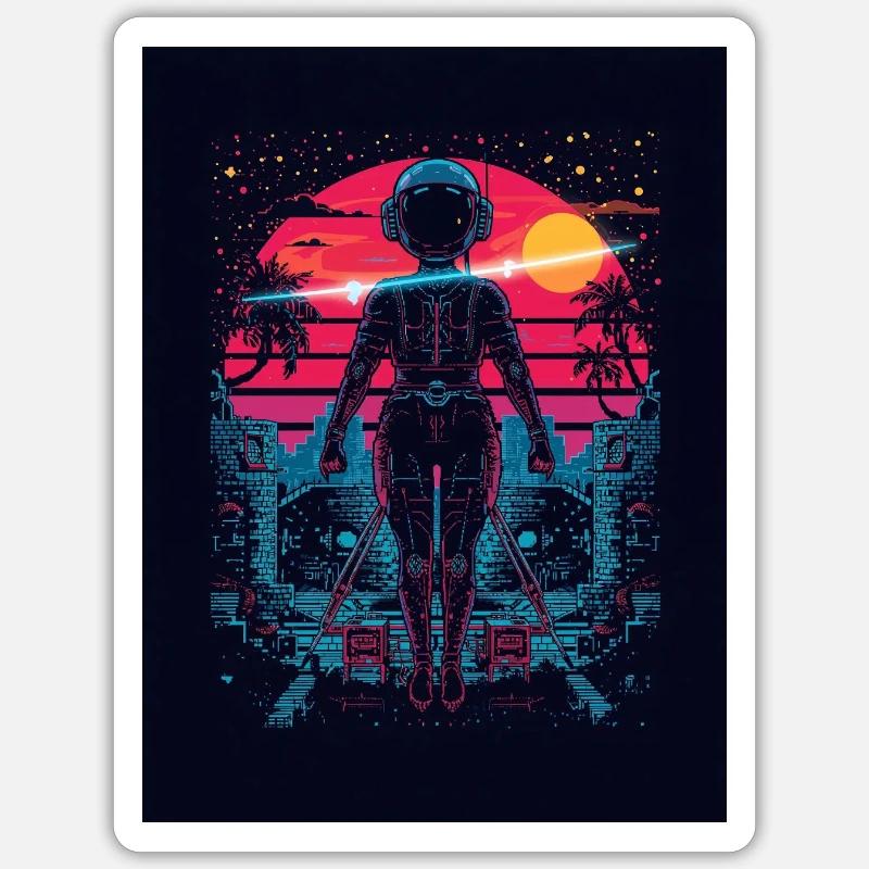 Astronaut Neon Sunset - Sticker size S (10 x 10 cm) - white matte