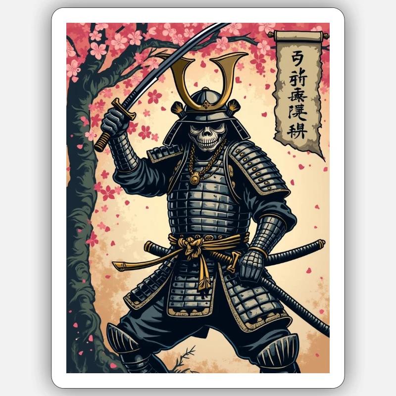 Skeleton Samurai in the Cherry Blossom Forest Sticker size S (10 x 10 cm)